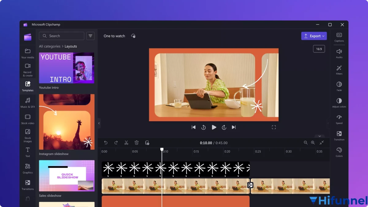 Giao diện Clipchamp Microsoft – phần mềm chỉnh sửa video online miễn phí