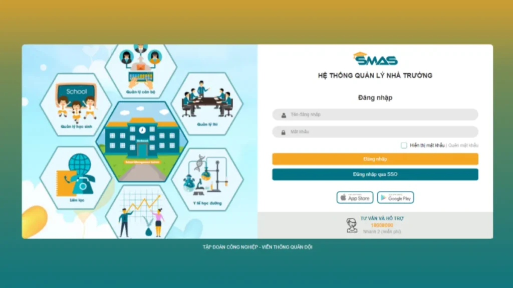 Giao diện phần mềm quản lý học sinh SMAS (Viettel)