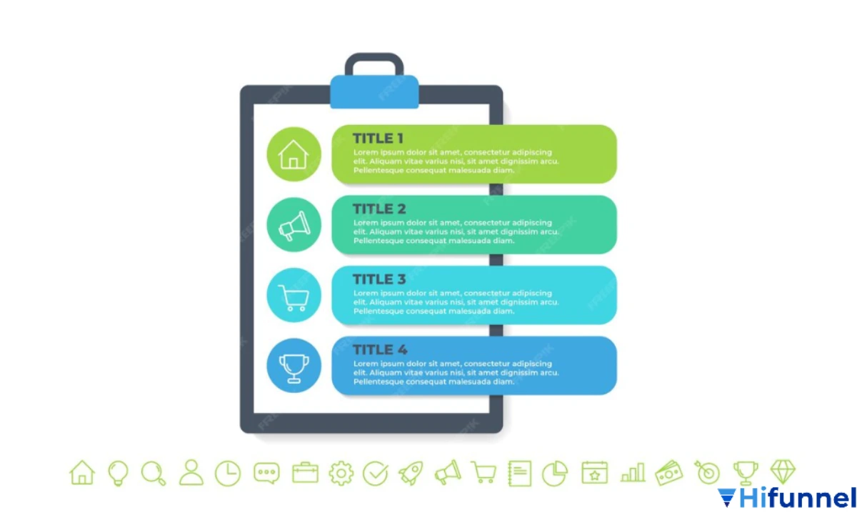 Infographic danh sách – Hình minh họa dạng liệt kê checklist hoặc tips ngắn gọn, thể hiện nội dung theo từng mục rõ ràng trong thiết kế infographic của Hifunnel.