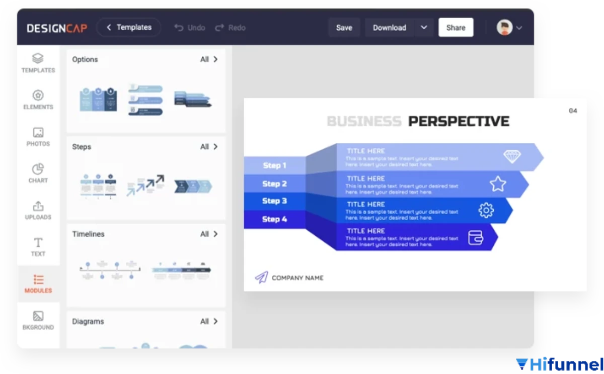 Giao diện DesignCap AI – công cụ AI tạo infographic nhanh và dễ tùy chỉnh