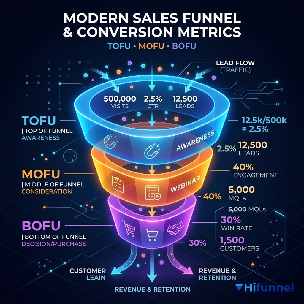 Cấu trúc phễu bán hàng sales funnel TOFU MOFU BOFU giúp tối ưu tỷ lệ chuyển đổi Hifunnel